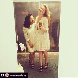 Vintage Cream Colored Gauze Lace Detail MidiDress